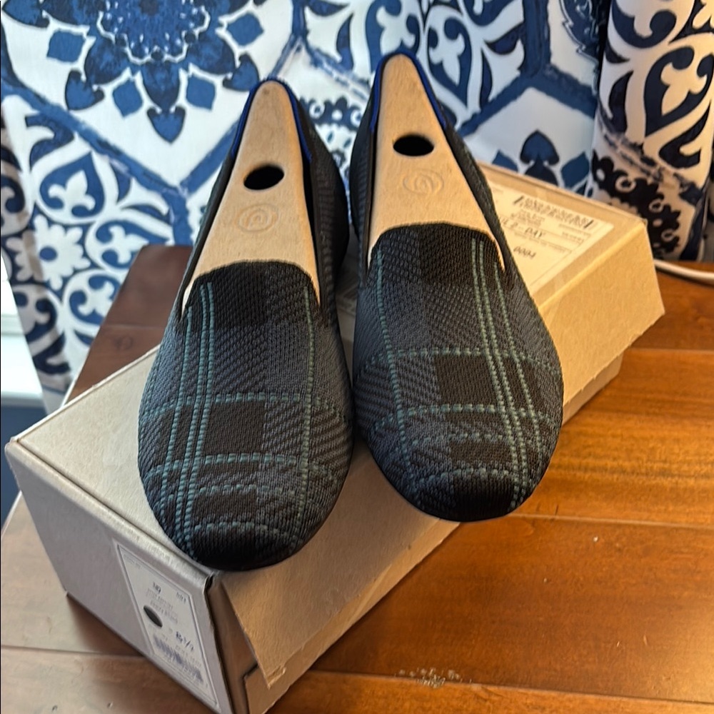 Brand new original navy plaid loafers